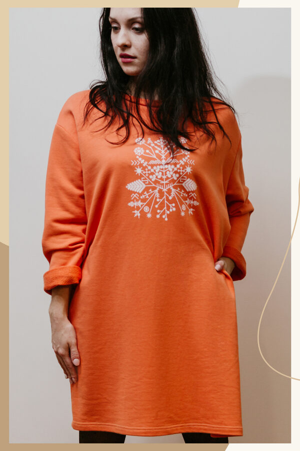 Kokvilnas trikotāžas džemperis/kleita – orange peach