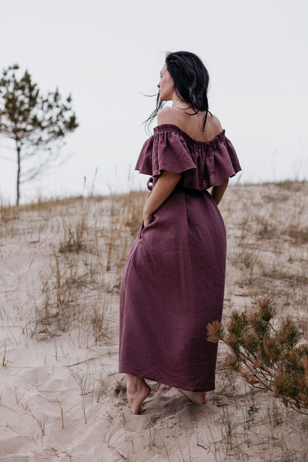  Linen shoulder dress - dark plum purple