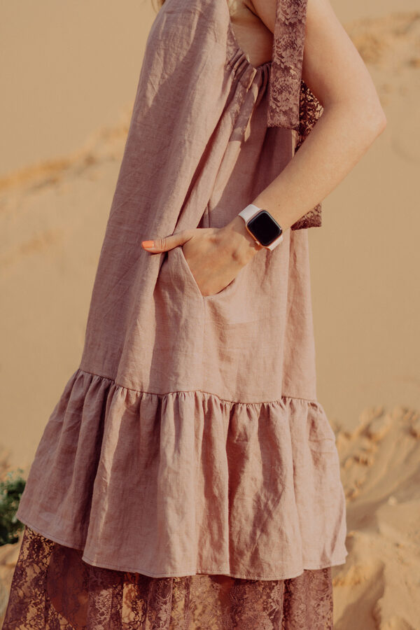 Linen dress - soft pink with pockets