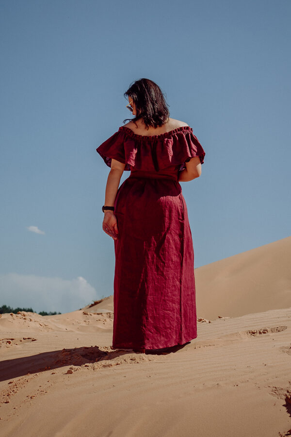 SALE 🛍️ Linen shoulder dress - carmine red 🛍️ SALE