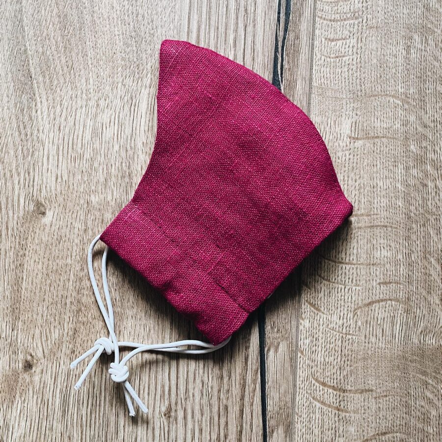3-layer linen mask with pocket for filter insertion, dark rose with a small pattern
