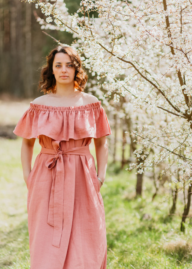 Linen dress – rose pink
