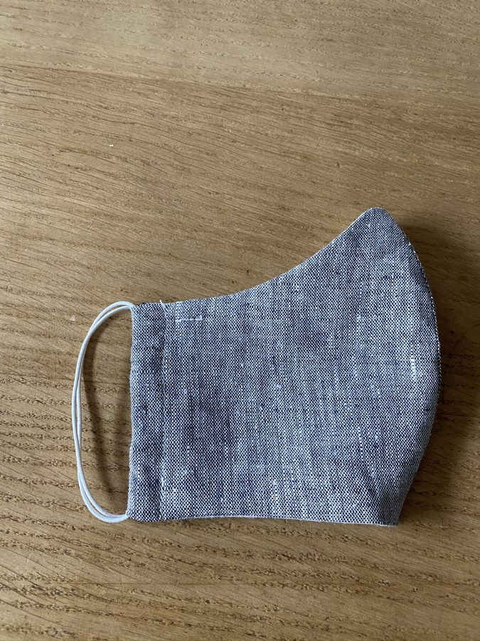 2-layer linen mask with pocket for filter insertion, dark grey with a small pattern