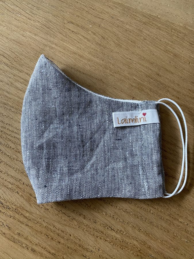 2-layer linen mask with pocket for filter insertion, dark grey with a small pattern