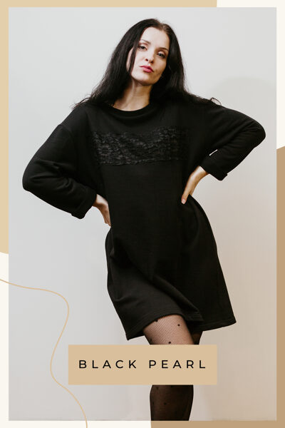 Cotton knitted sweater / dress – black pearl