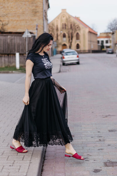 Tulle midi skirt - black/lace