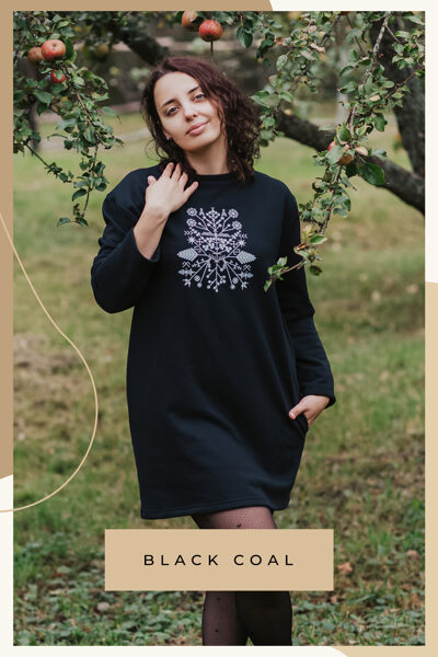 Cotton knitted sweater / dress – black coal