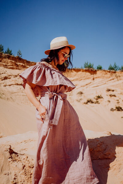 SALE 🛍️ Linen shoulder dress - dusty pink 🛍️ SALE