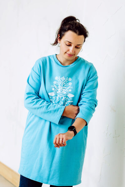 Cotton knitted sweater / dress - bright blue