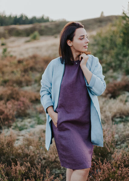 Linen dress with lace - plum